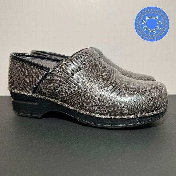 Womens DANSKO XP Professional Grey Textured Stripe Pattern Clogs / Size 7.5-8 - Picture 1 of 9
